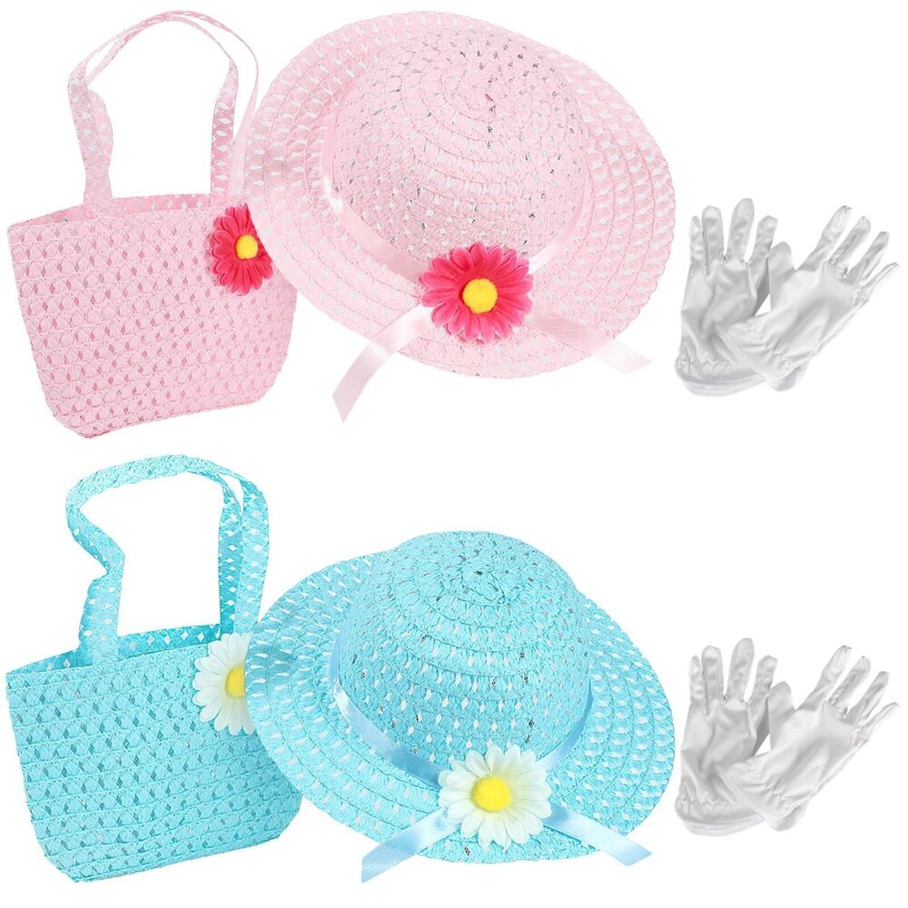 9944 2 Sets Tea Party Hats Set, Tea Party Bonnets and Gloves Set for Little
